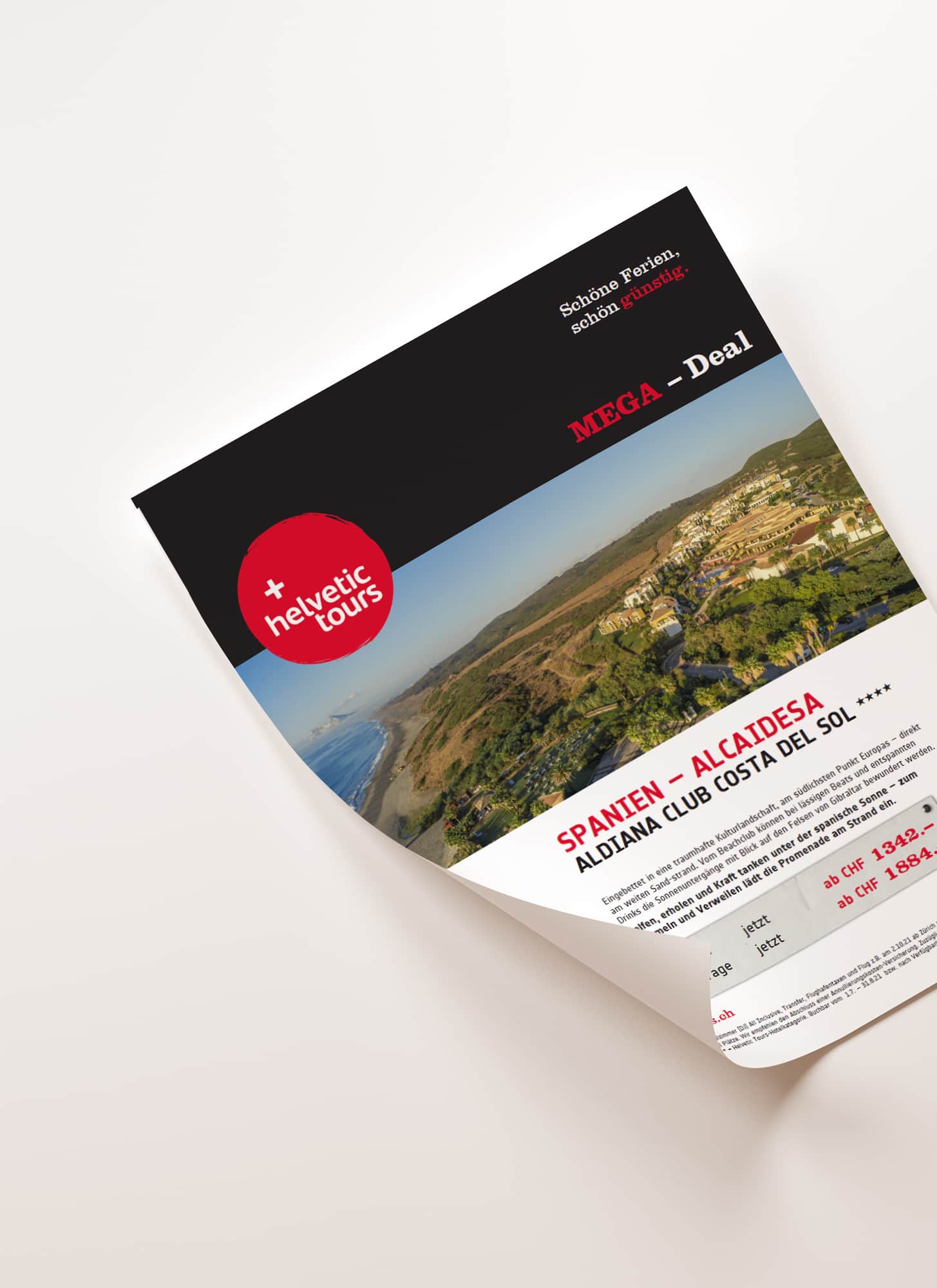 Ein Flyer von Helvetic Tours mit dem Reiseangebot Spanien, Alcaidesa