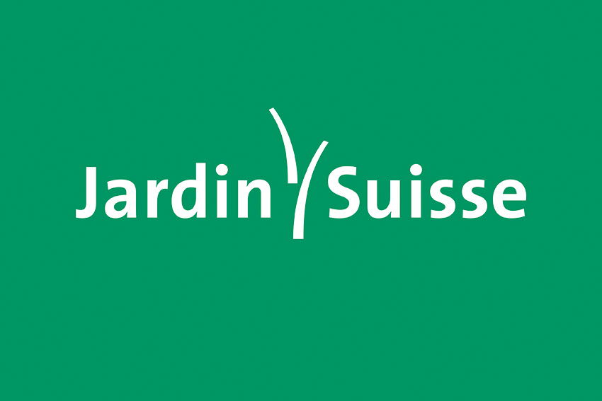 Das Logo von JardinSuisse: weiss auf grünem Hintergrund
