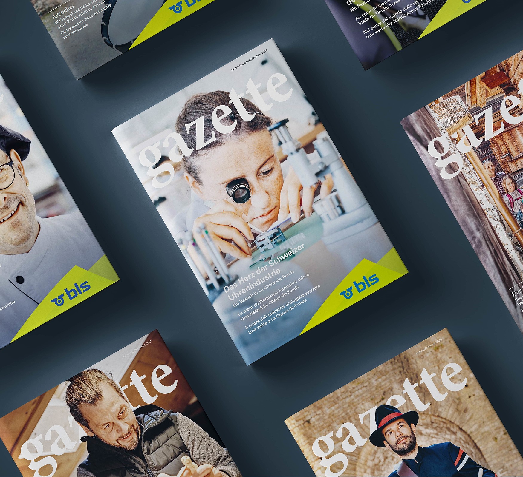 Mehrere Cover der BLS-Zeitschrift «gazette»