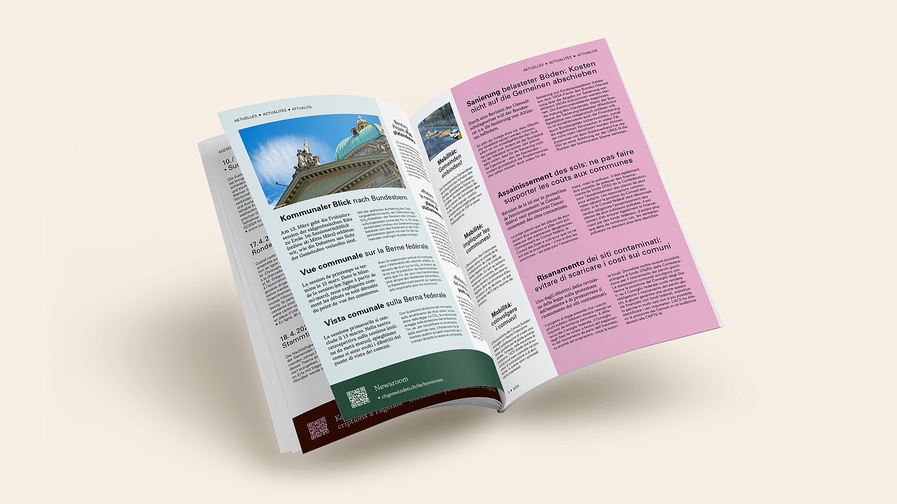 Ein Blick ins neue Magazin zeigt farbig gestaltete dreisprachige Inhalte. 