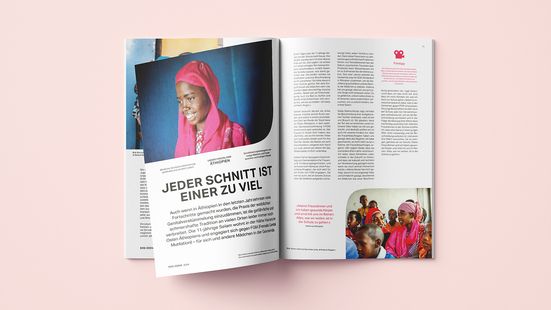 Mockups Design Ein Magazinbeitrag aus dem Fokusland Äthiopien mit dem Titel «Jeder Schnitt ist einer zu viel»