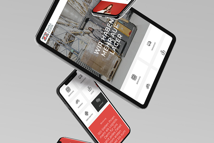 [Translate to Französisch:] Ein Tablet und mehrere Smartphones zeigen die von Stämpfli konzipierte Zibatra-Website.