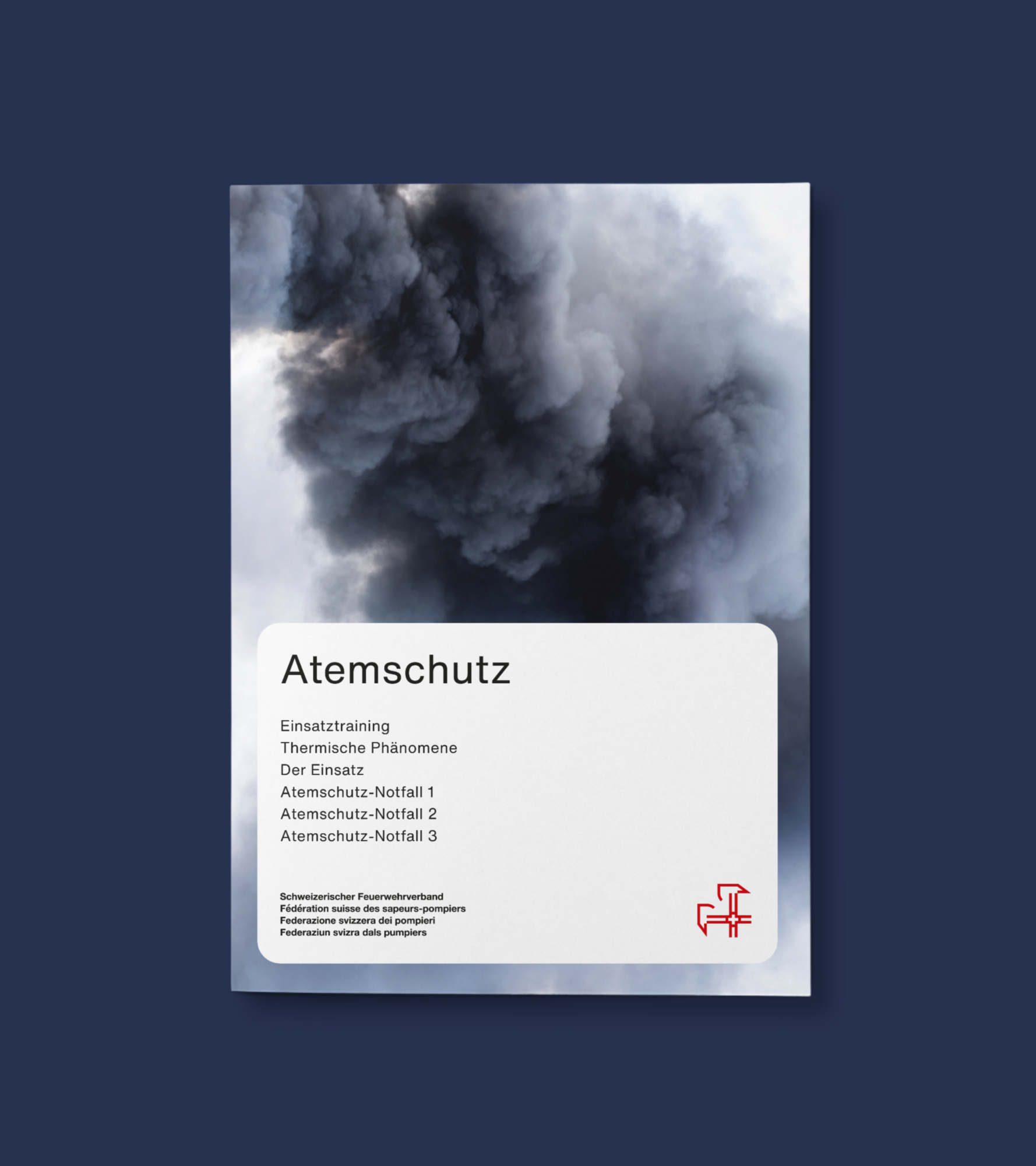 Infobroschüre des SFV zum Thema Atemschutz. Die Rauchwolke auf dem Titelblatt lässt vermuten, wieso eine der neuen Markenfarben des SFV Anthrazit ist.