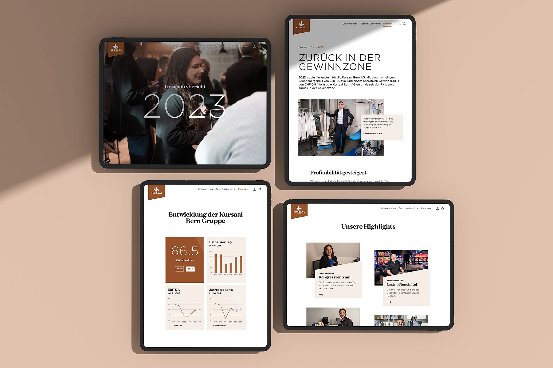 Online bietet der Kursaal-Geschäftsbericht 2023 Grafiken zur Betriebsentwicklung und Berichte zu den Highlights des Jahres.