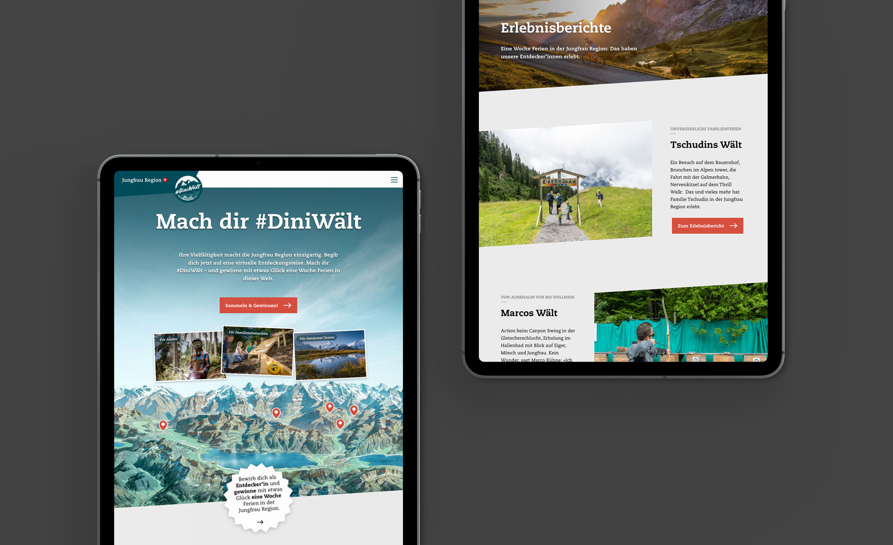 Die Website zur Kampagne #DiniWält der Jungfrau-Region. Unter dem Titel «Mach dir #DiniWält lädt sie zu einer virtuellen Entdeckungsreise ein.