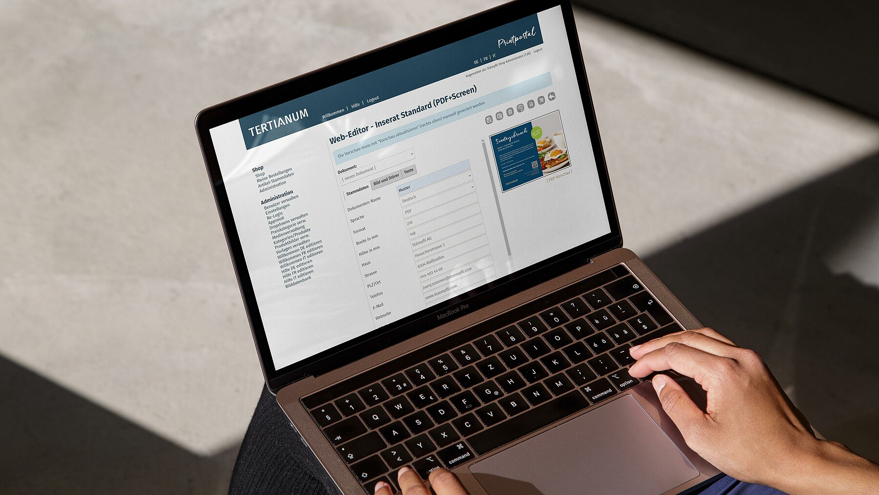 Einblick in das neue Web-to-Print-Portal von Tertianum